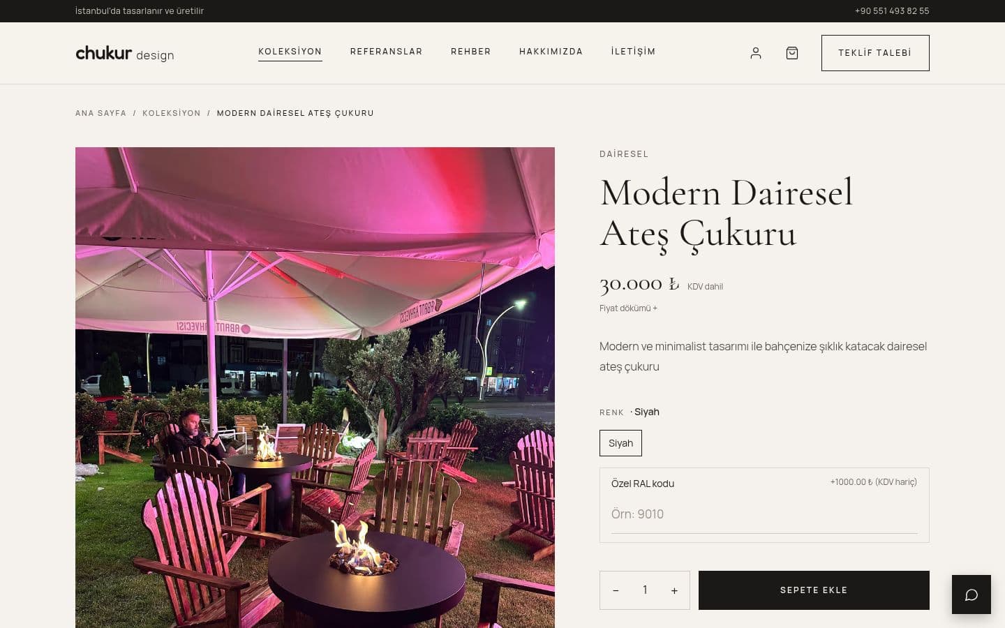 Chukur Design product page with price including VAT and color options