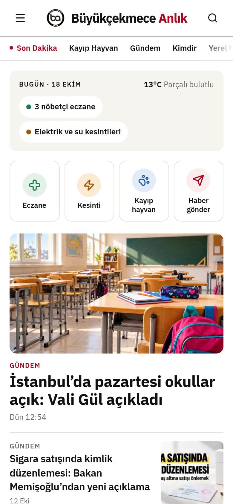 Büyükçekmece Anlık homepage on a phone