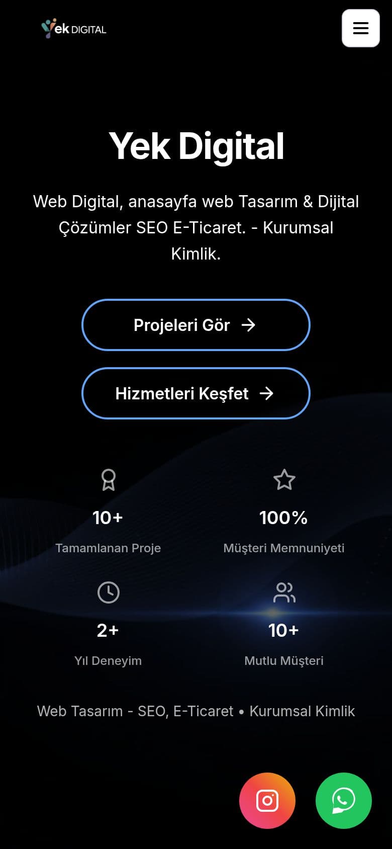Yek Digital homepage on a phone